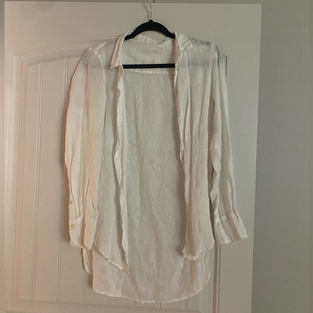 CP Shades White 100% Linen Button Down Top